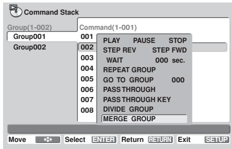 PIONEER DVD-V8000 - 3) Sélectionnez [MERGE GROUP]. - 1