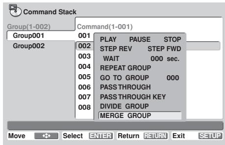 PIONEER DVD-V8000 - 3) Select [MERGE GROUP]. - 1
