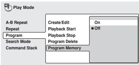 PIONEER DVD-V8000 - Highlight [Program Memory], and move the cursor to the right. - 1