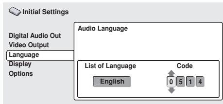 PIONEER DVD-V8000 - Selecting from [Code] (language code numbers) Press the right cursor button (→) and input the four-digit [Code] number. - 1