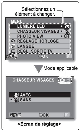 TOSHIBA CAMILEO BW10 - Appuyez sur [▲] ou [▼] pour sélectionner l'élement que vous souhaitez changer et appuyez sur le bouton OK. - 2