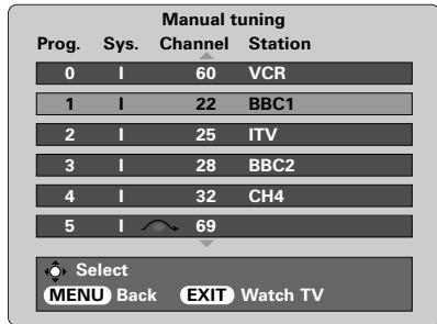 TOSHIBA 52WM48 - Select Manual tuning from the SET UP menu. - 1