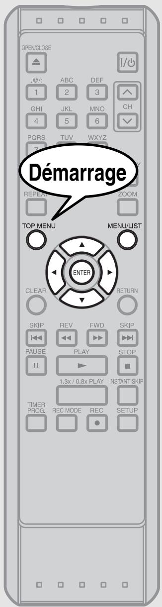 .@/: ABC DEF 1 2 3 GHI JKL MNO CH 4 5 6 PQRS TUV WXYZ 7 Démarrage REPEAT ZOOM TOP MENU MENU/LIST ENTER CLEAR RETURN SKIP REV FWD SKIP 1←◀ ◀ ▶▶ ▶▶ PAUSE PLAY STOP 1.3x / 0.8x PLAY INSTANT SKIP TIMER PROC REC MODE REC SETUP
