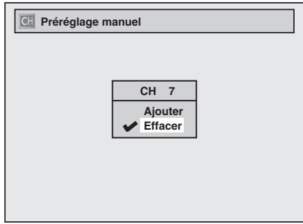 Préréglage manuel CH 7 Ajouter ✓ Effacer