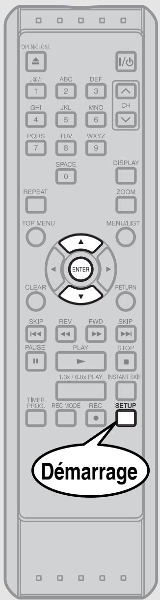 OPEN/CLOSE .@/: ABC DEF 1 2 3 GHI JKL MNO CH 4 5 6 PQRS TUV WXYZ 7 8 9 SPACE DISPLAY 0 REPEAT ZOOM TOP MENU MENU/LIST ENTER CLEAR RETURN SKIP REV FWD SKIP 1.3x / 0.8x PLAY STOP PAUSE PLAY STOP TIMER INSTANT SKIP PROG REC MODE REC SETUP Démarrage