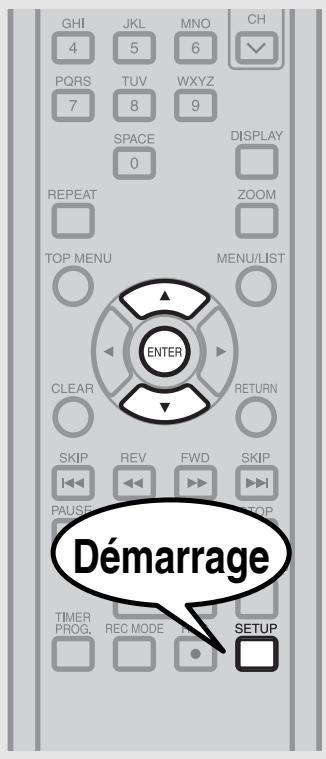 GHI 4 JKL 5 MNO 6 CH PQRS 7 TUV 8 WXYZ 9 SPACE 0 DISPLAY REPEAT TOP MENU ZOOM MENU/LIST ENTER CLEAR RETURN SKIP REV FWD SKIP PAUSE STOP TIMER PROG. REC MODE SETUP Démarrage