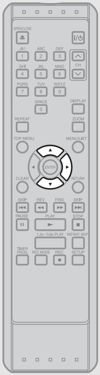 OPEN/CLOSE .0/: 1 ABC DEF 2 3 GHI JKL MNO CH 4 5 6 PQRS TUV WXYZ 7 8 9 SPACE DISPLAY 0 REPEAT ZOOM TOP MENU MENU/LIST ENTER CLEAR RETURN SKIP REV FWD SKIP PAUSE PLAY STOP 1.3x / 0.8x PLAY INSTANT SKIP TIMER REC MODE REC SETUP PROG. REC MODE REC SETUP