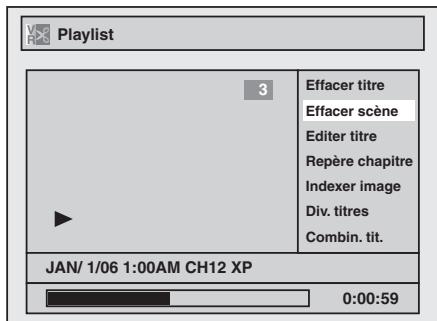 Playlist 3 Effacer titre Effacer scène 效益 titre Repère chapitre Indexer image Div. titres Combin. tit. JAN/ 1/06 1:00AM CH12 XP 0:00:59