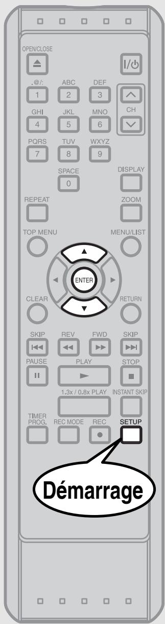 OPEN/CLOSE .@/: ABC DEF 1 2 3 GHI JKL MNO CH 4 5 6 PQRS TUV WXYZ 7 8 9 SPACE DISPLAY 0 REPEAT ZOOM TOP MENU MENU/LIST ENTER CLEAR RETURN SKIP REV FWD SKIP 1.3x / 0.8x PLAY STOP PAUSE PLAY STOP TIMER PROC REC MODE REC SETUP Démarrage