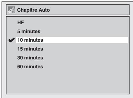 Chapitre Auto HF 5 minutes ✓ 10 minutes 15 minutes 30 minutes 60 minutes