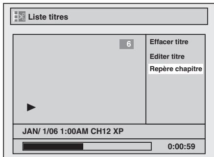 Liste titres 6 Effacer titre Editor titre Repère chapitre JAN/ 1/06 1:00AM CH12 XP 0:00:59