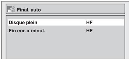 Final. auto Disque plein HF Fin enr. x minut. HF
