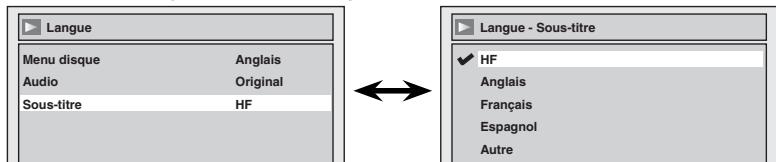 Langue Menu disque Anglais Audio Original Sous-titre HF Langue - Sous-titre ✓ HF Anglais Français Espagnol Autre