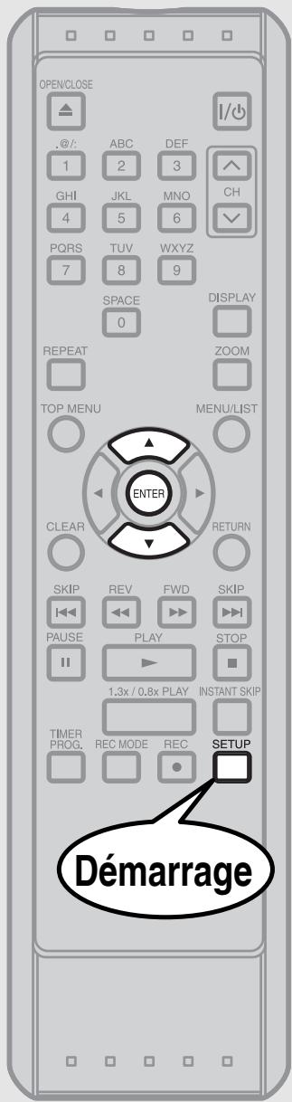 OPEN/CLOSE .@/: 1 ABC DEF 2 3 GHI JKL MNO CH 4 5 6 PQRS TUV WXYZ 7 8 9 SPACE DISPLAY 0 REPEAT ZOOM TOP MENU MENU/LIST ENTER CLEAR RETURN SKIP REV FWD SKIP PAUSE PLAY STOP 1.3x / 0.8x PLAY INSTANT SKIP TIMER PROC REC MODE REC SETUP Démarrage