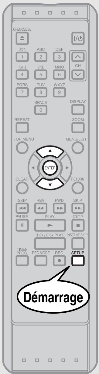 OPEN/CLOSE .@/: ABC DEF 1 2 3 GHI JKL MNO CH 4 5 6 PQRS TUV WXYZ 7 8 9 SPACE DISPLAY 0 REPEAT ZOOM TOP MENU MENU/LIST ENTER CLEAR RETURN SKIP REV FWD SKIP 1.3x / 0.8x PLAY STOP PAUSE PLAY STOP TIMER PROG. REC MODE REC SETUP Démarrage