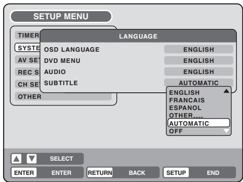 TOSHIBA D-VR5 - Utilisation du MENU de configuration (SETUP MENU) - 5