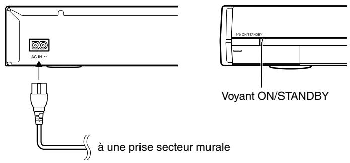 AC IN ~ Voyant ON/STANDBY à une prise secteur murale
