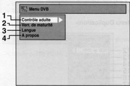 Menu DVB Contrôle adulte Verr. de maturité Langue A propos