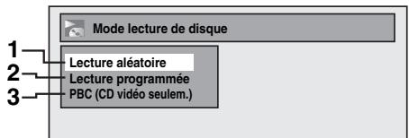 Mode lecture de disque 1 Lecture aléatoire 2 Lecture programmée 3 PBC (CD vidéo seulement.)