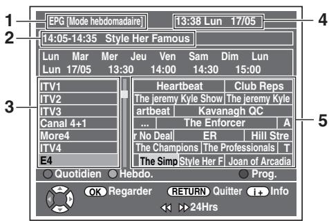 1 EPG [Mode hebdomadaire] 13:38 Lun 17/05 2 14:05-14:35 Style Her Famous Lun Mar Mer Jeu Ven Sam Dim Lun Lun 17/05 13:30 14:00 14:30 15:00 3 ITV1 ITV2 ITV3 Canal 4+1 More4 ITV4 E4 Heartbeat Club Reps The jeremy Kyle Show The jeremy Kyle artbeat Kavanagh QC ... The Enforcer A No Deal ER Hill Stre The Champions The Professionals T The Simp Style Her F Joan of Arcadia 5 Quotidien Hebdo. Prog. OK Regarder RETURN Quitter Info 24Hrs