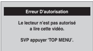Erreur D'autorisation Le lecteur n'est pas autorisé a lire cette vidéo. SVP appuyer 'TOP MENU'.