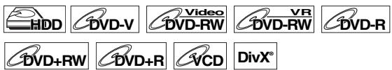 HDD DVD-V Video VR DVD-RW DVD-RW DVD-R DVD+RW DVD+R VCD DivX®