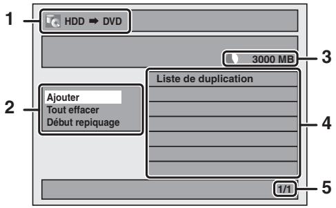 1 HDD ⇒ DVD 3000 MB 2 Ajouter Tout effacer Début repiquage Liste de duplication 4 1/1 5