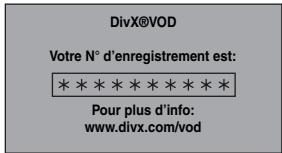 DivX®VOD Votre N° d'enregistrement est: * * * * * * * * * * Pour plus d'info: www.divx.com/vod