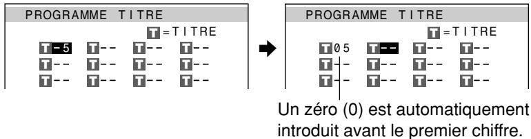SHARP DV-NC55U - Servez-vous des touches numériques (0 à 9) pour composer le numéro de titre dans la case -, puis appuyez sur. (la mise en relief se déplace vers la droite, à la case suivante.) - 1