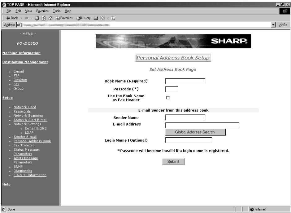 SHARP FO-DC500 - Storing your login name in a personal book - 1