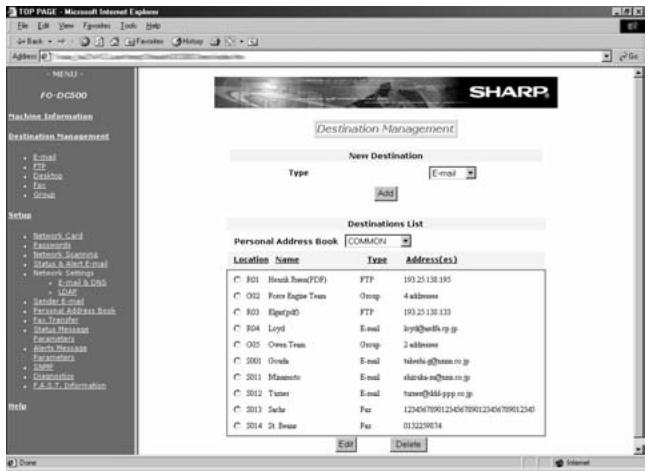 SHARP FO-DC500 - Storing destinations in the Web page - 2