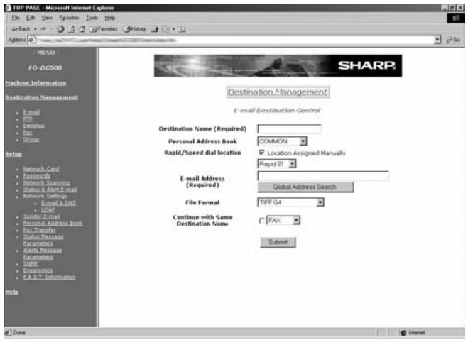 SHARP FO-DC500 - Storing destinations in the Web page - 1
