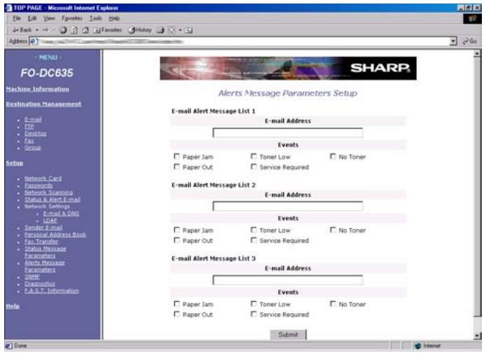 SHARP FO-DC635 - Setting up status and alert messaging - 2