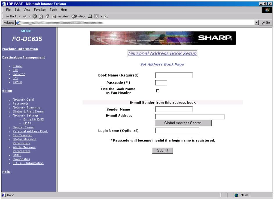 SHARP FO-DC635 - Storing your login name in a personal book - 1