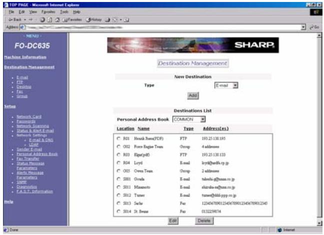 SHARP FO-DC635 - Storing destinations in the Web page - 2
