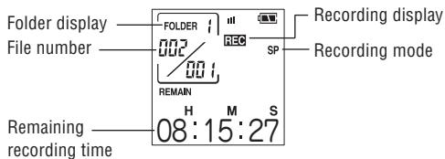 SHARP PA-VR10E - When you press the RECORD/PAUSE button, "REC" appears on the display along with the file number for the new recording, and recording begins. The lamp on the back of the recorder lights red. - 1