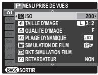 FUJIFILM X-PRO1 - Utilisation des menus : Mode de prise de vues - 1