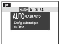 P AUTO AUTO FLASH AUTO Config. automatique du Flash.