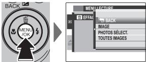 BACK MENU/OK MENU LECTURE EFFECT BACK IMAGE PHOTOS SÉLECT. TOUTES IMAGES