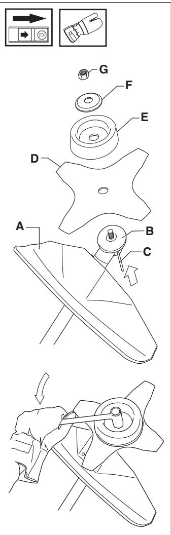 HUSQVARNA J-HANDLE SET 223 L - Fitting the combination guard, grass blade and grass knife - 1