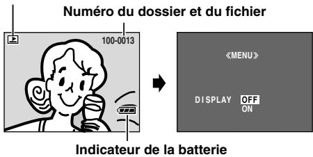 Numéro du dossier et du fichier 100-0013 «MENU» DISPLAY OFF ON Indicateur de la batterie
