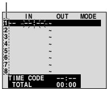 IN OUT MODE 1 2 3 4 5 6 7 8 TIME CODE --:-- TOTAL 00:00