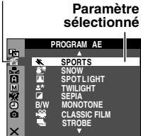 Paramètre sélectionné PROGRAM AE SPORTS SNOW SPOTLIGHT TWILIGHT SEPIA B/W MONOTONE CLASSIC FILM STROBE