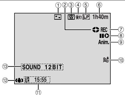 JVC GR-D280E - Indications de l'écran lcd/du viseurdurant l'enregistrement vidéo uniquement - 1