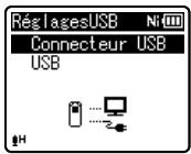 OLYMPUS WS-811+ME-51 - Appuyez sur la touche + ou - pour désirer [connecteur USB] ou [USB]. - 1