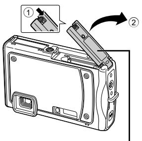 OLYMPUS Μ TOUGH-8000 - Insérer la batterie et la carte xD-Picture Card™ (vendue séparément) dans l'appareil photo - 1