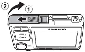 OLYMPUS X820 - b. Setzen Sie den Akku und eine xD-Picture Card (optional) ein. - 1