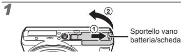 OLYMPUS VR-325 - Inserimento della batteria e della scheda di memoria SD/SDHC (venduta a parte) - 1