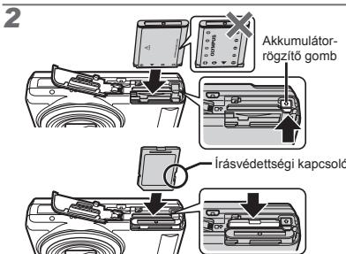 OLYMPUS VR-325 - Az akkumulator es az SD/SDHC-memoriakartya (kulon megvasarolható) behelyezese - 2