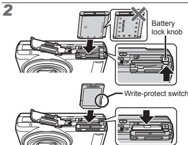 OLYMPUS VR-325 - Inserting the battery and the SD/SDHC memory card (sold separately) - 2